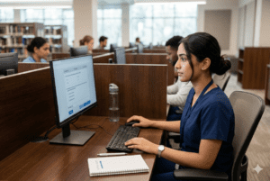 Nursing graduate taking the NCLEX-RN licensure exam